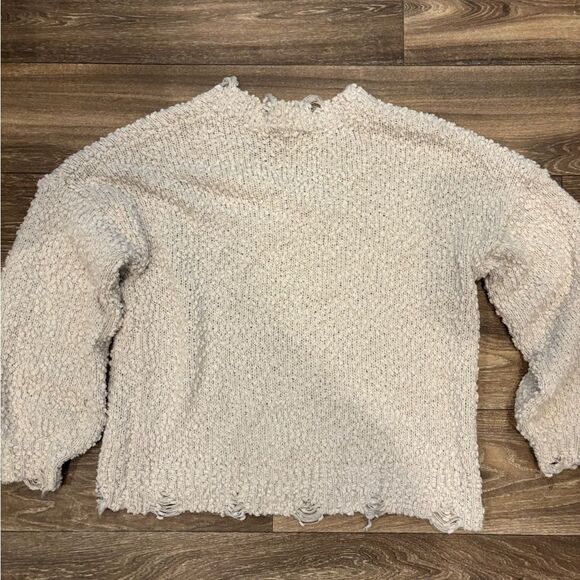 Lulu's Cream V-Neck Sweater Plush Oversized Fit Distressed Size XS - Picture 4 of 4